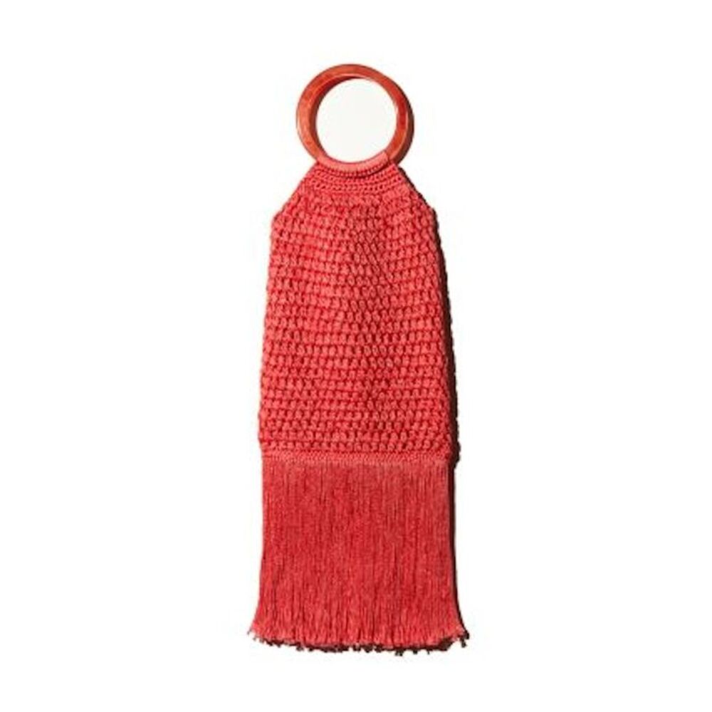 Binge Women's Pink Crochet Fringe Crochet Double Flat Strap Handbag Purse